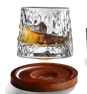 Verre à whisky rotatif avec base en bois