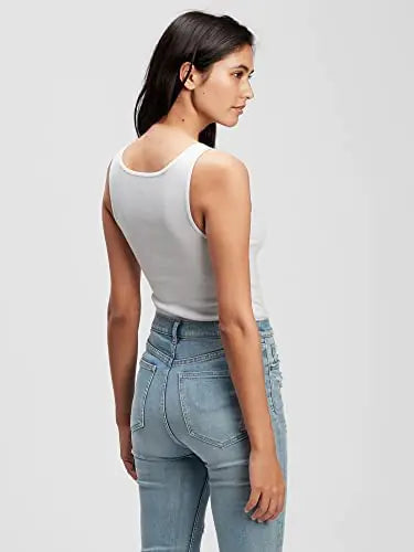 Débardeur côtelé GAP pour femme, petite taille, blanc optique