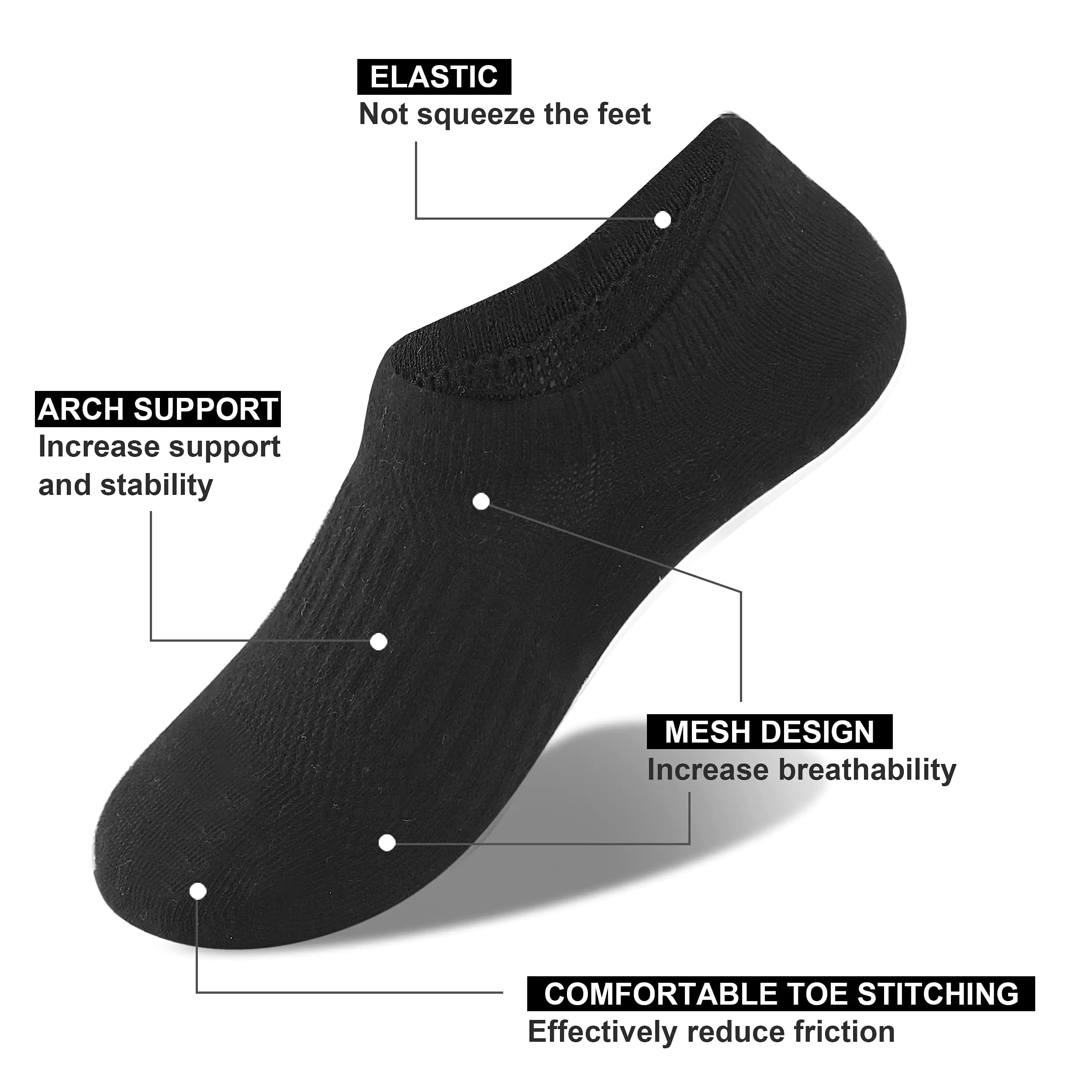 Cozi Foot 10 Pairs Boys Girls No Show Socks Cotton Non Slip Low Cut Socks Medium C02-black - Vivareflex Online