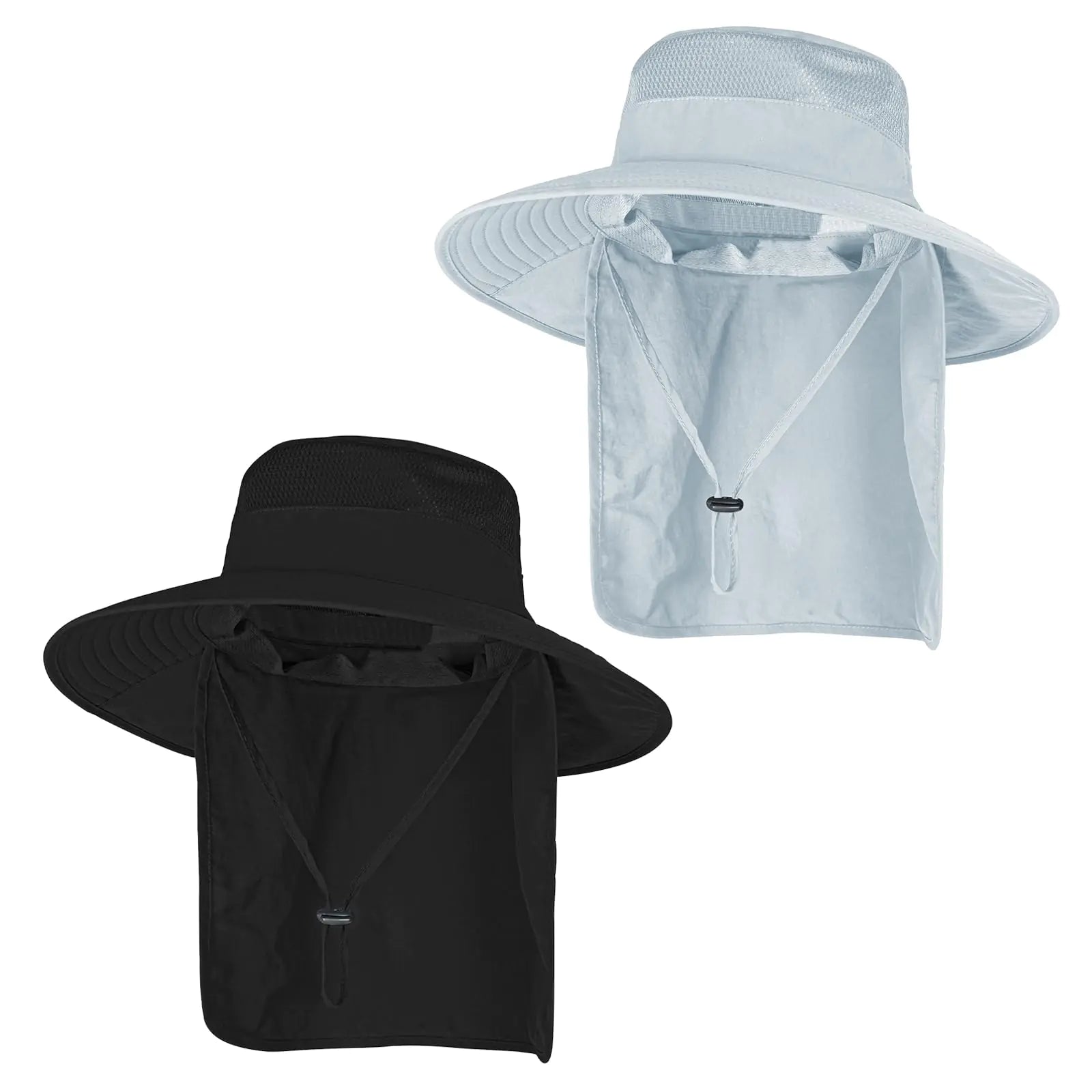 Sun Hats for Men Women Fishing Hat UPF 50+ Breathable Wide Brim Bucket Hats Summer UV Protection Safari Hat with Neck Flap Black/Light Grey 2 - Vivareflex Online