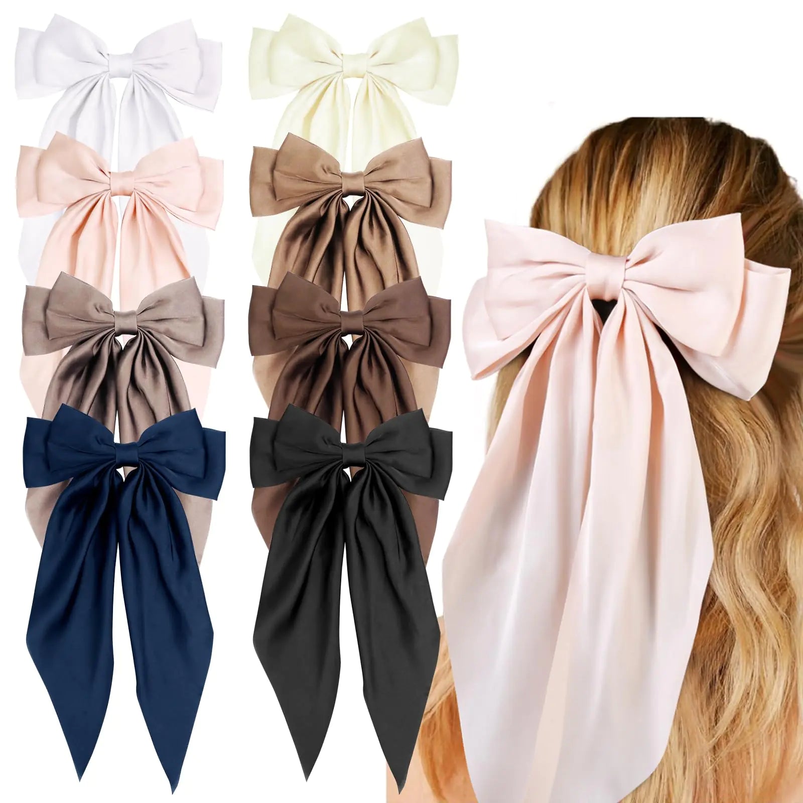 Hair Ribbon Clips with Long Tails - 8 PCS Cute Vintage Accessories for Women and Girls Nude Neutral