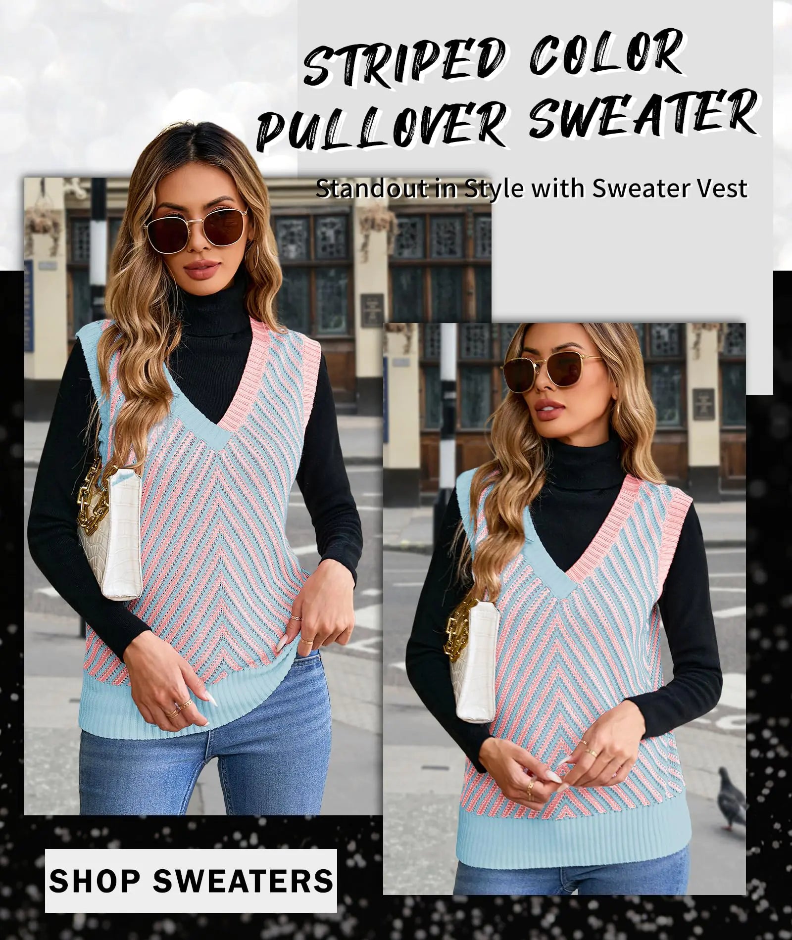 MARZXIN Womens Sleeveless Sweater V Neck Casual Strawberry Pink Contrast Chevron Knit V Neck Sweater Vest - Vivareflex Online