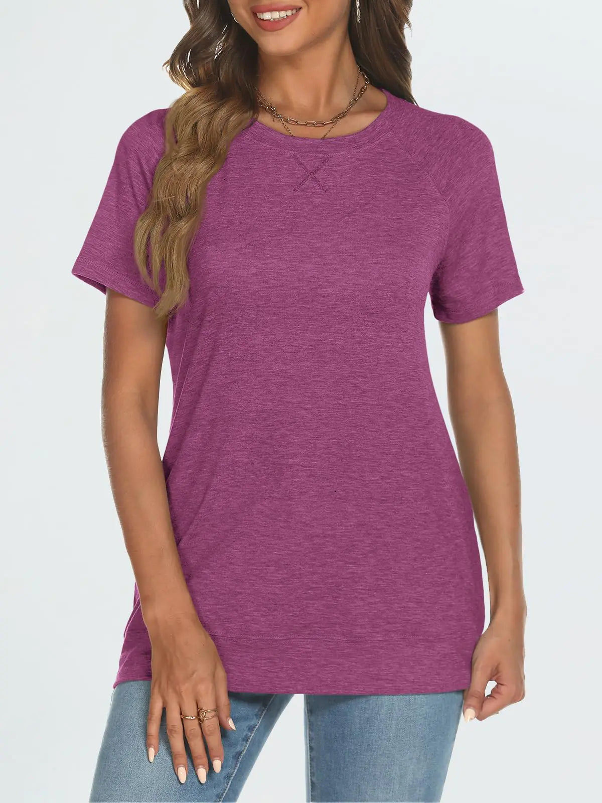 Camisetas AUTOMET de manga corta con cuello redondo para mujer, camisetas de verano informales, suaves y ligeras, ropa 2024 XX-Large, color morado 