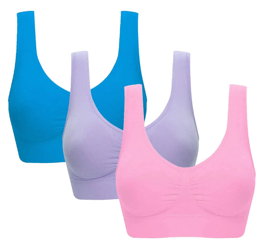 Women's Comfort Workout Sports Bra Low-Impact Activity Sleep Bras 5X-Large 3 Pack Blue Pink Light Purple - Vivareflex Online