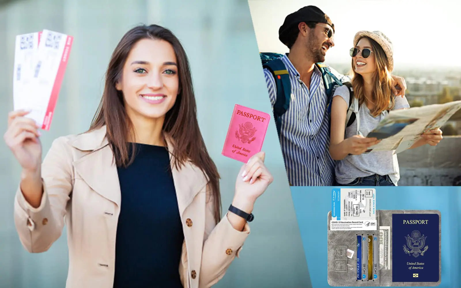 Funda para pasaporte, billetera, artículos esenciales de viaje, bloqueo RFID, tarjetero de cuero, artículos imprescindibles para viajes internacionales, accesorios de viaje para mujeres y hombres (101 n.° marrón) Marrón clásico 