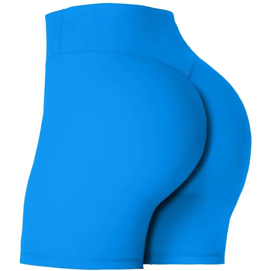 Sunzel Short taille haute pour femme avec effet froissé et fessier caché, short de motard, short de sport, de yoga, de course à pied, avec contrôle du ventre, entrejambe de 15,2 cm, taille XS, bleu classique