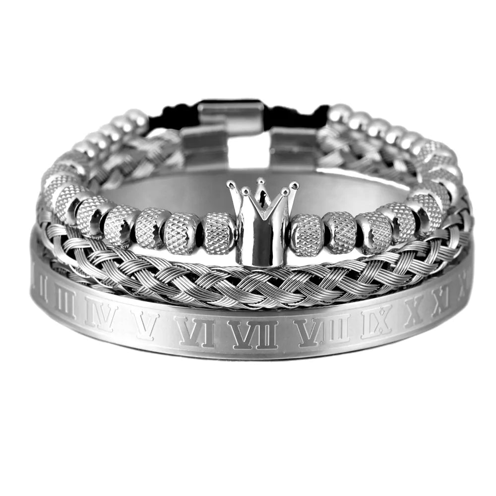 Luxury 3-piece Stainless Steel Bracelet Set with Roman Numeral Charm in Gold Color for Men Vivareflex Online