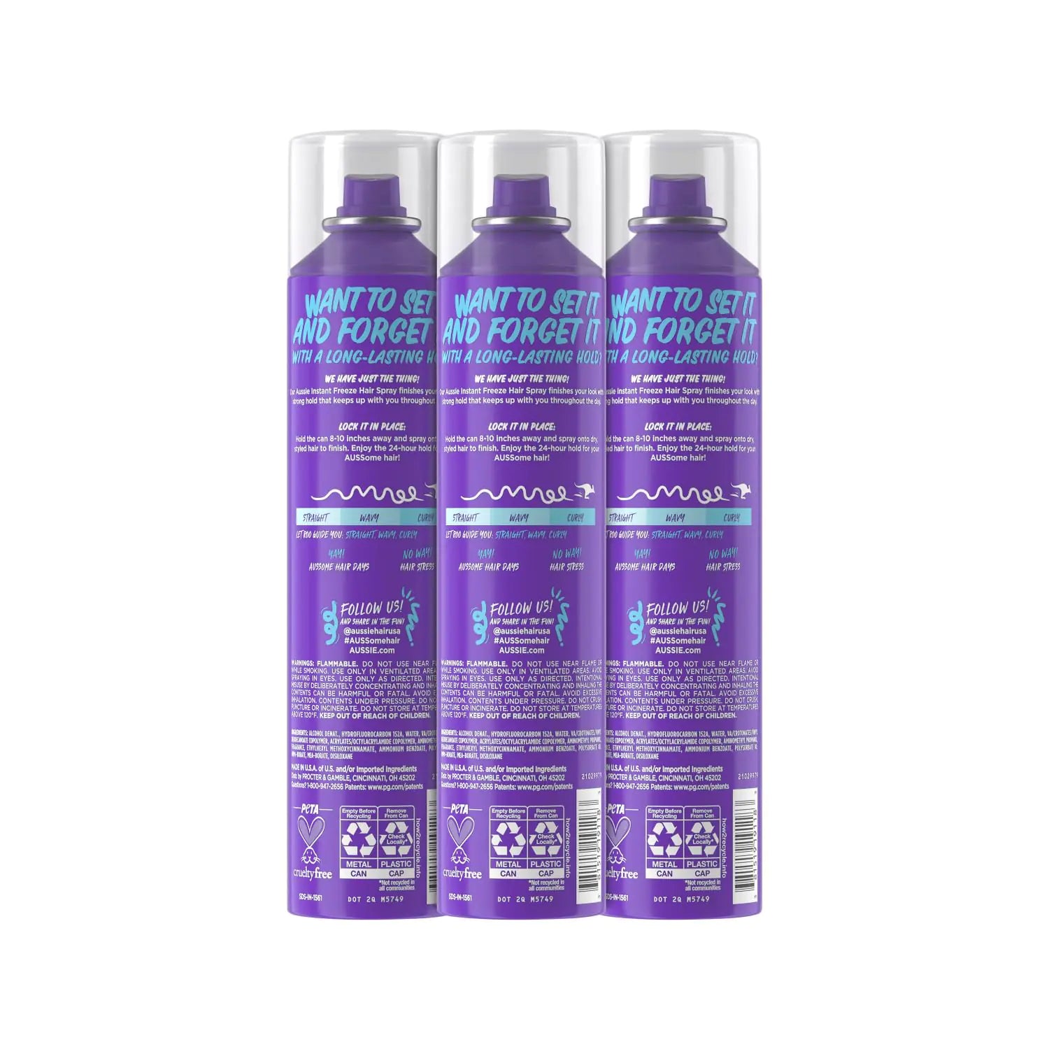 Aussie Instant Freeze Hair Spray for Extreme Hold, Infused with Jojoba Oil & Sea Kelp, Long-Lasting All-Day Hold, Fresh Citrus Scent, Safe for All Hair Types, 10 Fl Oz, 3 Pack Jojoba and Sea Kelp Hairspray