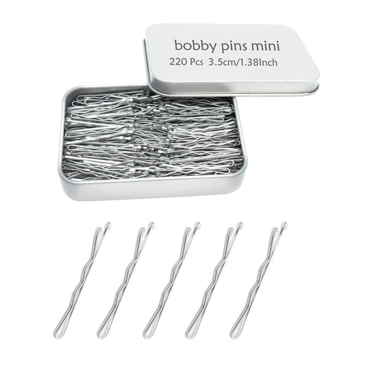 220 Ct 1.38 Inch Mini Silver Gray Cute Bobby Pins with Metal Box, Small Hair Bobby Pins for Buns, YINGFENG Premium Gray Hair Pins