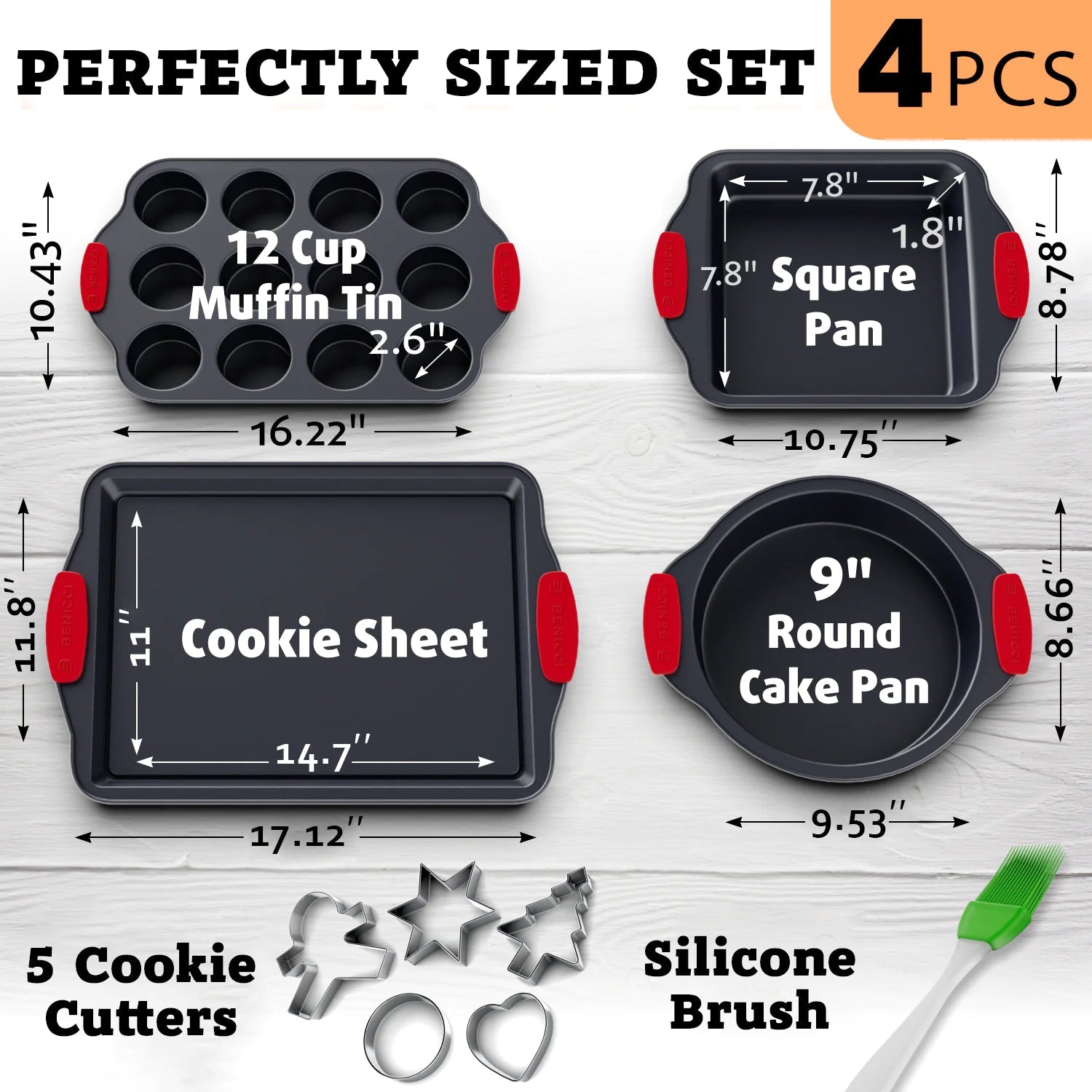 Deluxe Easy-Clean 4-Piece Baking Set with Silicone Grips Vivareflex Online