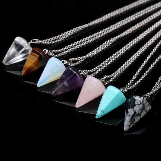 Natural Stone Pendant Necklace - Pendulum and Hexagonal Crystal Pendant