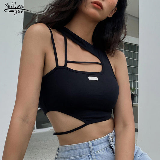 Out Black Sexy Blouse - Sleeveless Crop Top