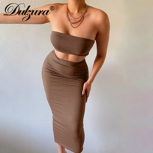 Sleeveless Knitted Bodycon Tube Skirt Set