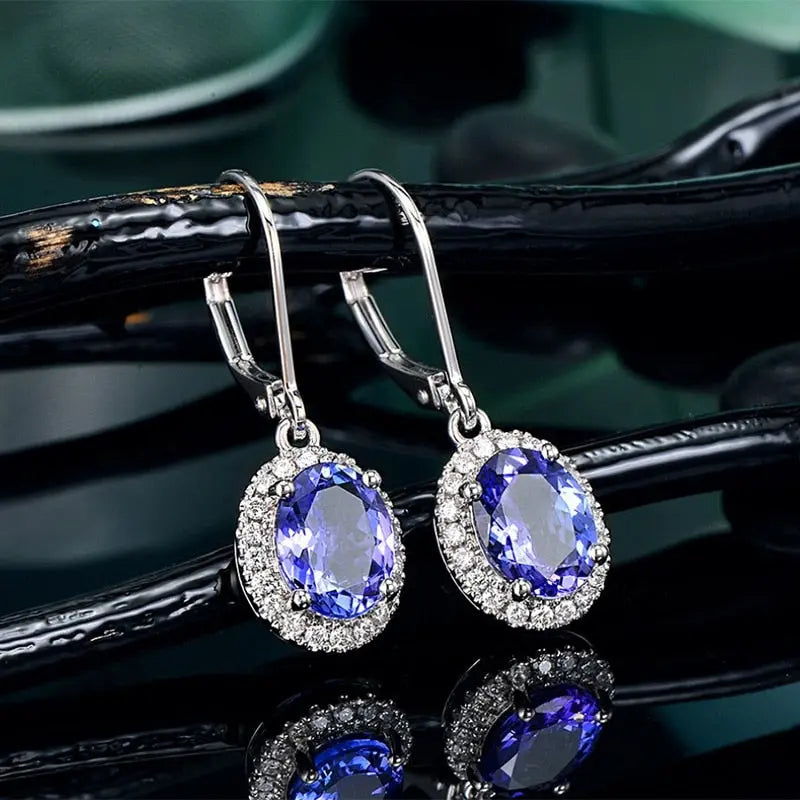 Crystal Oval Stone Women Earrings - Blue & While Color_Vivareflex_Online