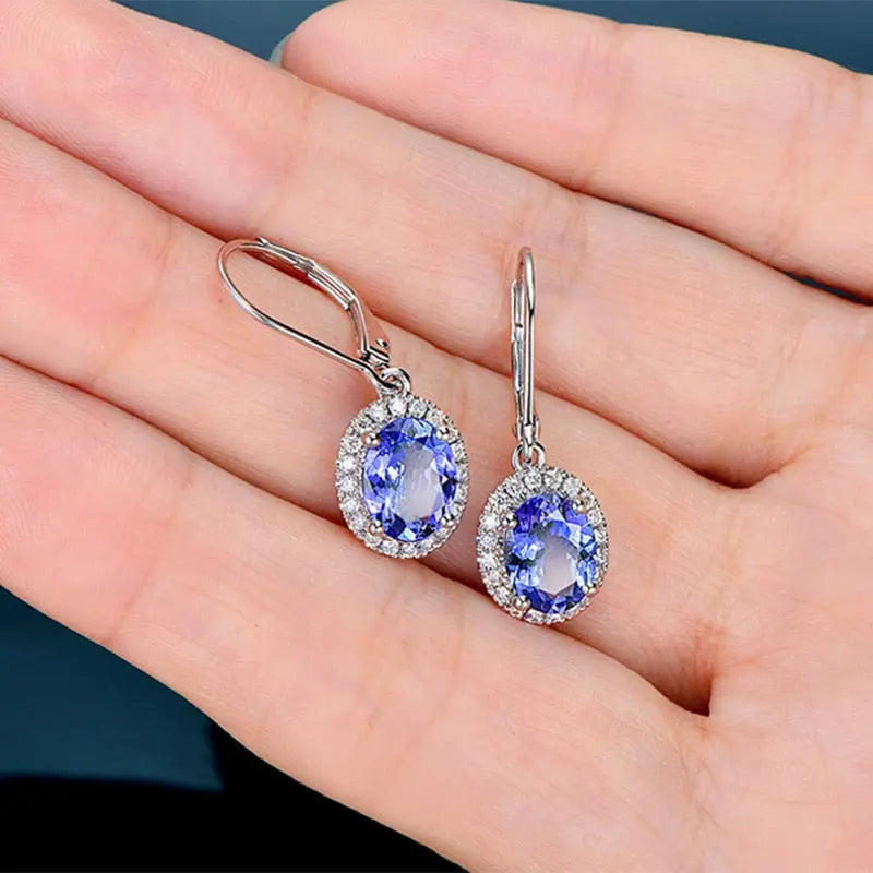 Crystal Stone Women Earrings - Blue & While Color_Vivareflex_Online