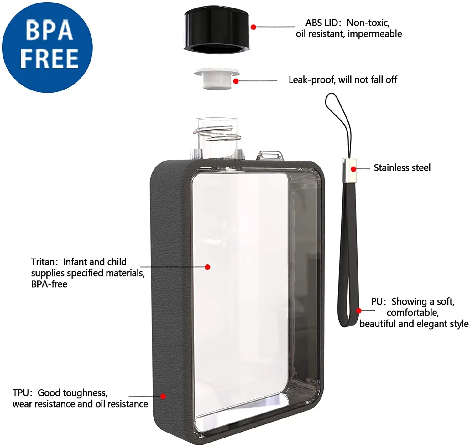 Durable And BPA-Free 380 ML Flat Bottle_Vivareflex_Online