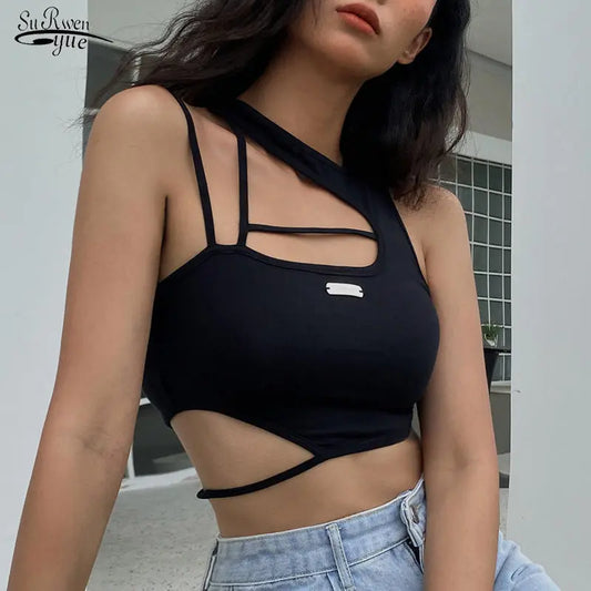Out Black Sexy Blouse - Sleeveless Crop Top_Vivareflex_Online