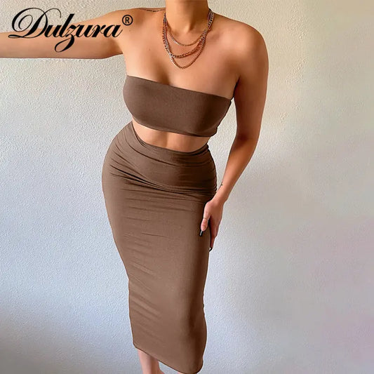 Sleeveless Knitted Bodycon Tube Skirt Set_Vivareflex_Online