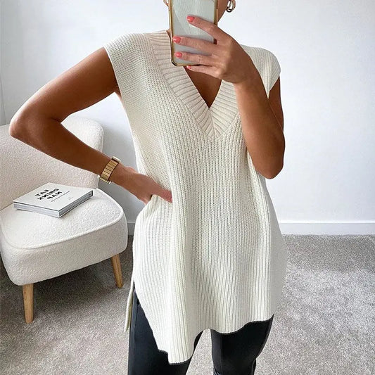 V-Neck Knitted Sleeveless Vest - Soft and Cozy_Vivareflex_Online